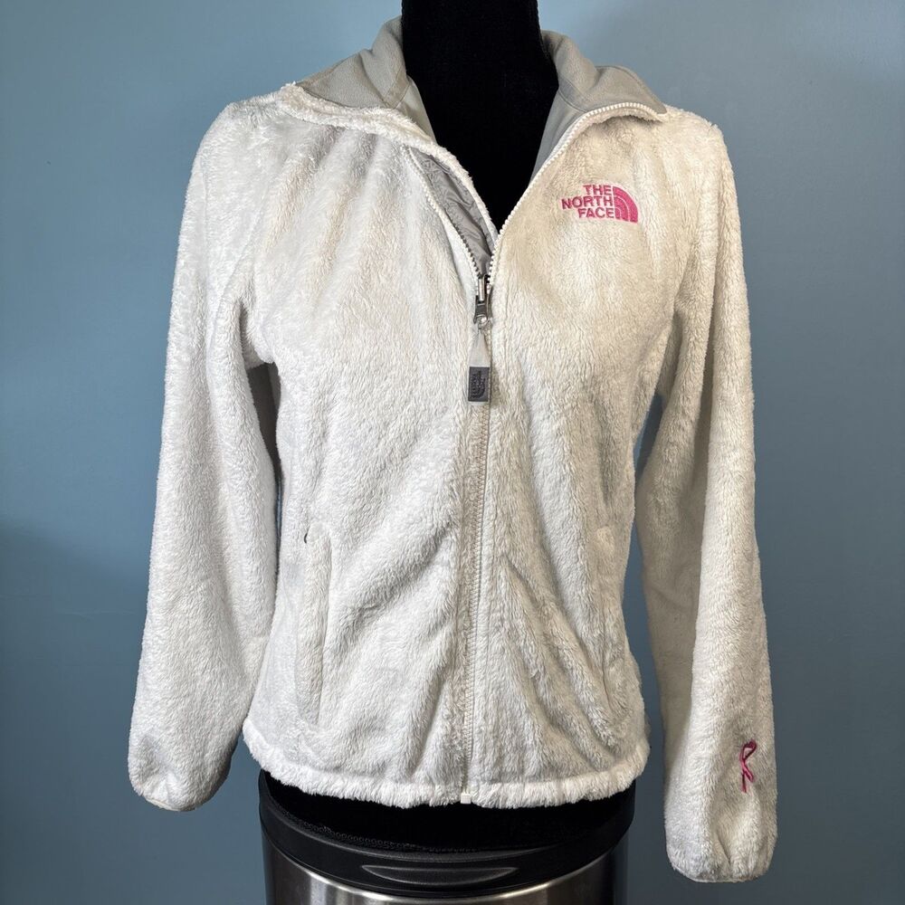 The North Face White, Gray, Pink Fleece Jacket (Women’s S/P) Zip, Breast Cancer